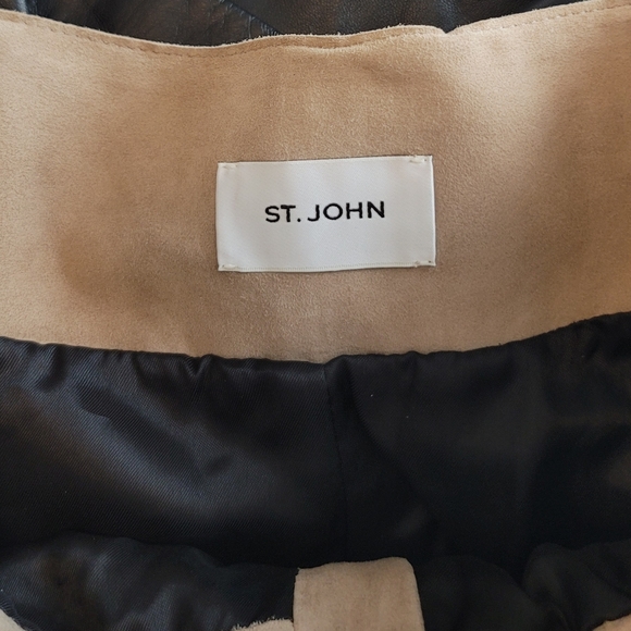 St. John Suede and Leather Paneled Trousers - Picture 3 of 13